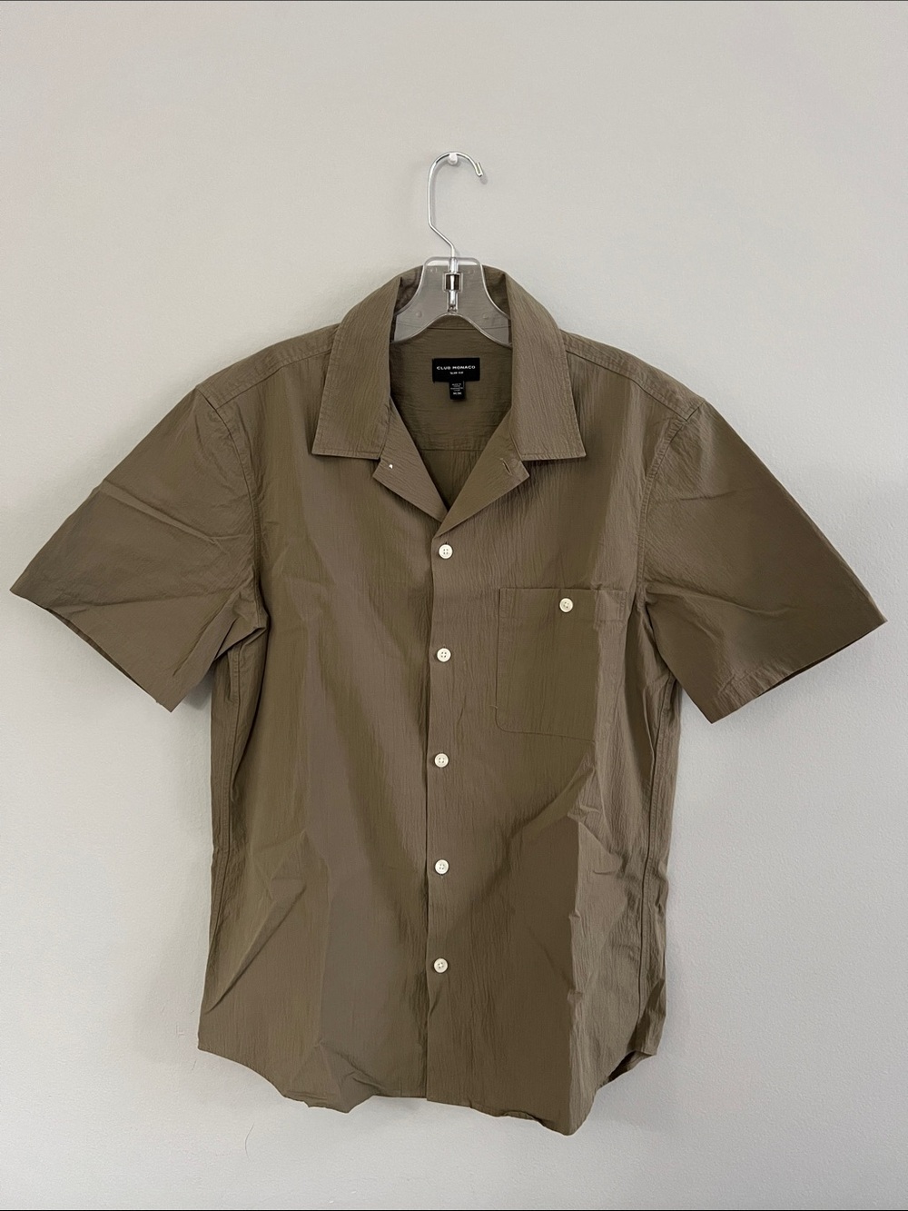 Club Monaco Olive Green Short-Sleeve Button-Down Shirt